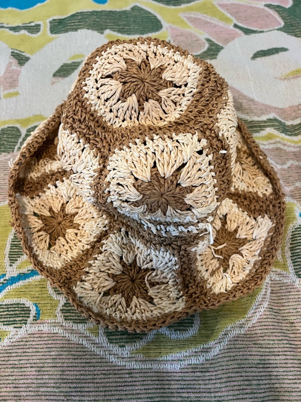 O'Neill Crocheted Bucket Hat in Tan and Cream